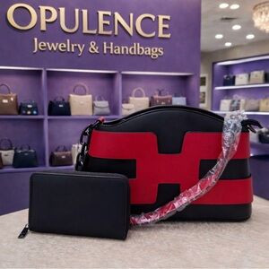 Black n Red Faux Snake Skin Handbag Set